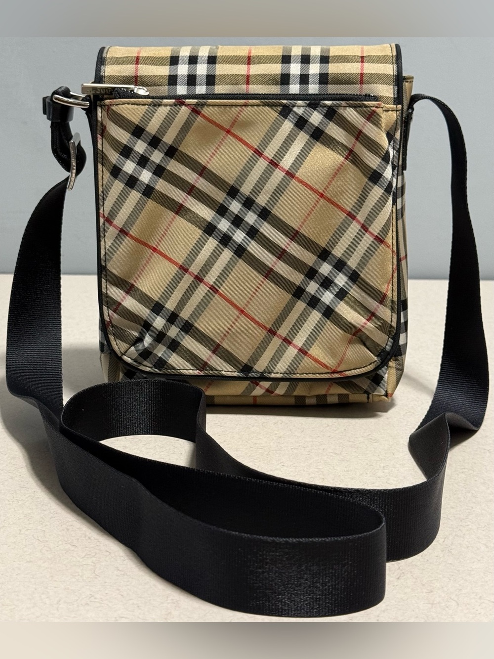 Burberry Blue Label Nova Check Nylon Mini Crossbody Shoulder Bag.
